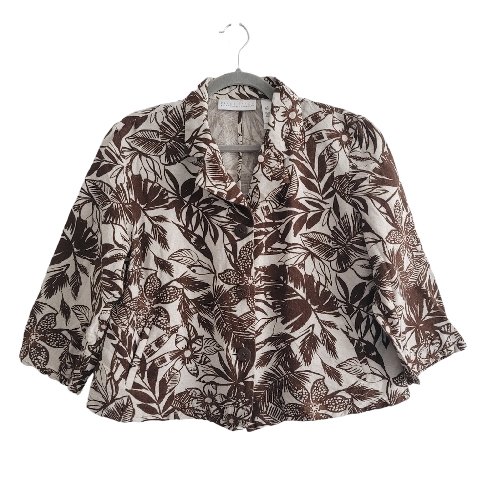 Liz Claiborne First Issue XL Brown Floral Cropped Button Jacket